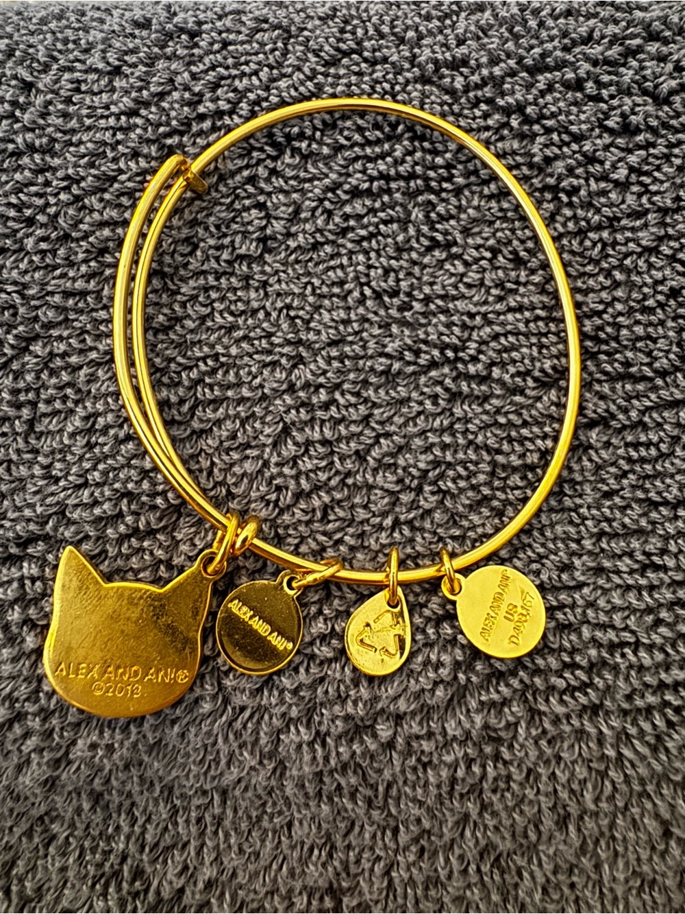 Alex and Ani Gold 'MEOW' Cat Charm Bangle Bracelet - Picture 2 of 2